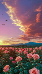 Obraz premium Beautiful Rosy Field With The Sunset