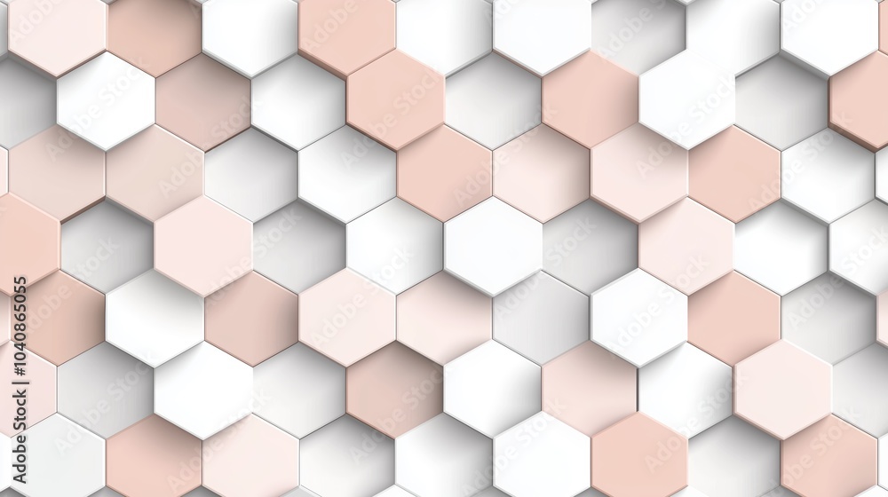 Poster white and pink background with a pattern of hexagons. the pattern is made up of squares and triangle
