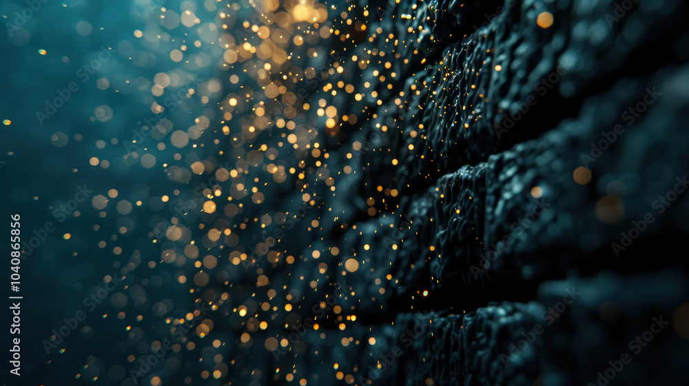 Poster mesmerizing underwater scene featuring shimmering particles suspended in water, creating magical atm
