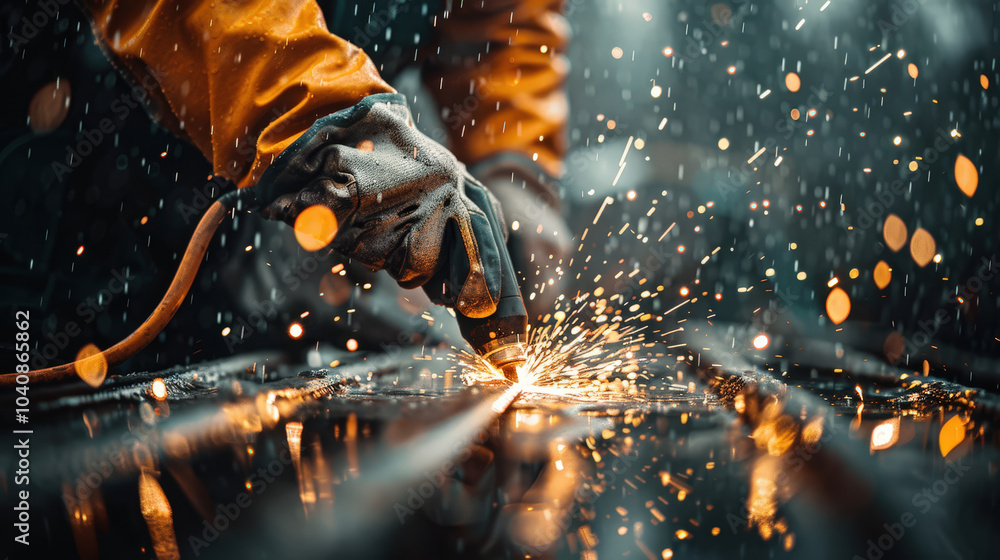 Aufkleber welding sparks fly as skilled worker uses welding tool, showcasing precision and craftsmanship in dy
