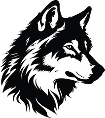 Fototapeta premium Black silhouette of tundra wolf head