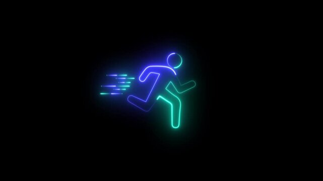 multicolor fast run icon video animation on black background.Dynamic Silhouette of a Sprinting Athlete: A Minimalist Icon Representing Speed, Fitness, and Determination in Sports and Active Lifestyles