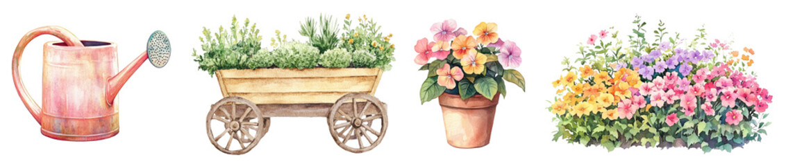 Fototapeta premium Watercolor garden png cut out element set