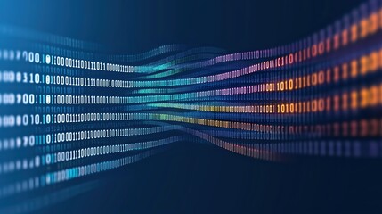 Series of binary numbers are displayed in a wave pattern. Concept of complexity and order, as the numbers are arranged in a visually appealing and organized manner