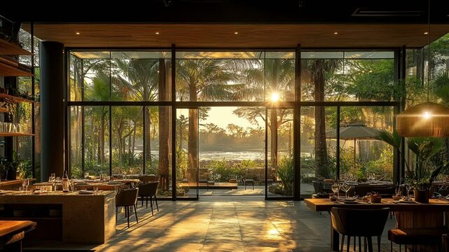 a kape With night lights flashing indoors, as well as cool views of the trees video background 