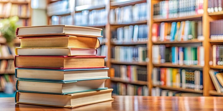 Closeup of a stack of books at a local library, a resource for families to gather and learn together, stack