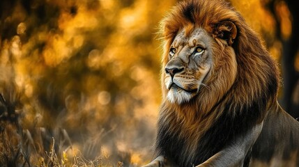 Obraz premium Majestic Lion Silhouette in Dual-Tone Art: A Stunning Two-Color Illustration Featuring a Powerful Lion in the Background, Showcasing Strength and Simplicity with Contrasting Colors in Minimalist 