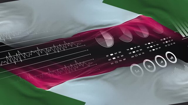Sudan flag - Waving flag on report analytics data statement