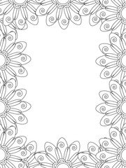 All these designs are hand-drawn and unique 
Flower Border is a Beautiful black and white illustration for adult coloring book,
This is a printable Beautiful Zentangle Coloring page for KDP Interior,