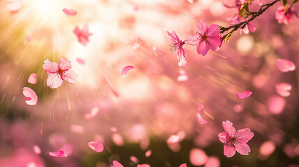 Fototapeta premium Cherry Blossoms with Petals Drifting in the Wind