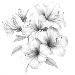 Detailed Black and White Line Drawing of Flowers