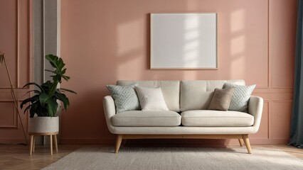 Elegant and Cozy Living Room Interior Featuring a Stylish Sofa and Lush Houseplant for Comfort