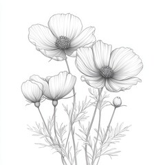 Obraz premium Detailed Black and White Line Drawing of Flowers