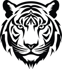 Black silhouette of white Bengal tiger head