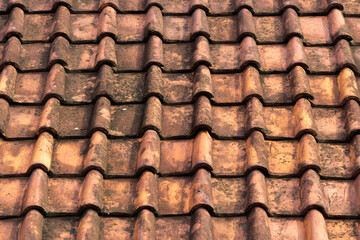The texture in brown and red of house rooftiles in Indonesia
