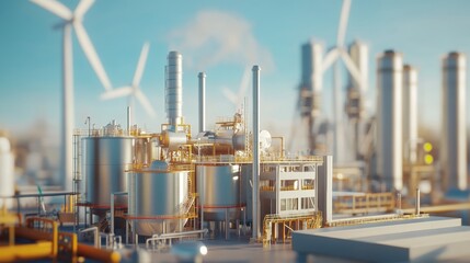 Modern Biofuel Processing Plant with Wind Turbines   Renewable Energy Industry