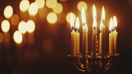 Celebrating Hanukkah with glowing candles in a cozy setting during a festive evening