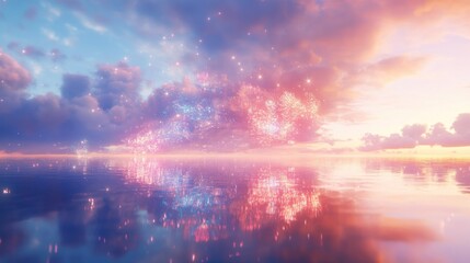 Colorful Reflections Over Calm Ocean at Sunset