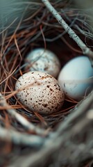 Obraz premium Closeup of Bird Eggs in a Nest