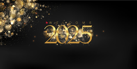 Exquisite gold design for New Year 2025 on black, highlighting the joy and elegance of the upcoming year