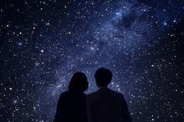 Naklejka premium Couple Watching Fireworks in the Night Sky