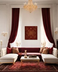 Elegant Living Room with Cream Sectional Sofa and Red Accents