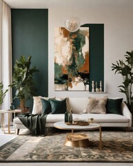 Luxury Living Room with Emerald Green and Gold Decor
