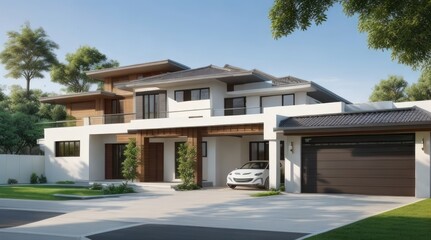 Private house with a minimalist design in a quiet suburban area.