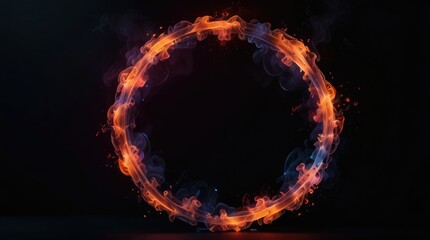 Fototapeta premium Vibrant Flaming Ring of Fire on Black Background, Isolated Fiery Circular Shape for Visual Impact