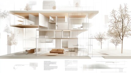 Modern architectural design showcasing a transparent multi-level structure.