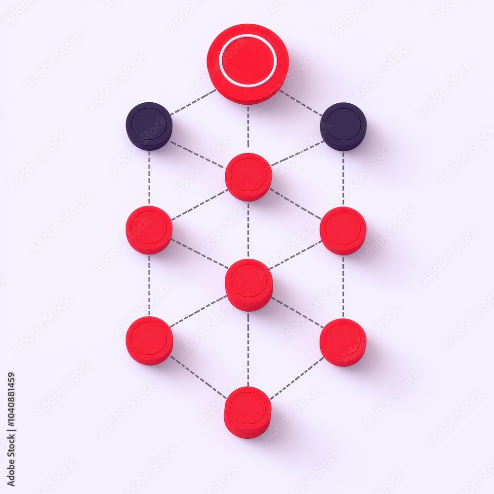 Aufkleber abstract network structure with red and black nodes on a white background.