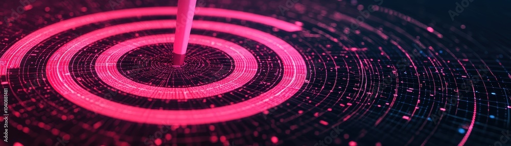 Poster abstract digital design with pink concentric circles and rippling waves.