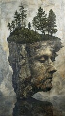 Obraz premium Surreal Landscape with Rock Formation and Trees