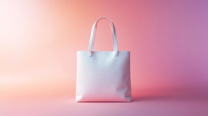 White tote bag mockup against pastel gradient background