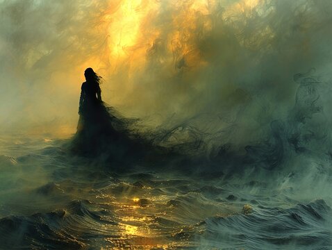 Woman in the Mist: A Dreamy Seascape