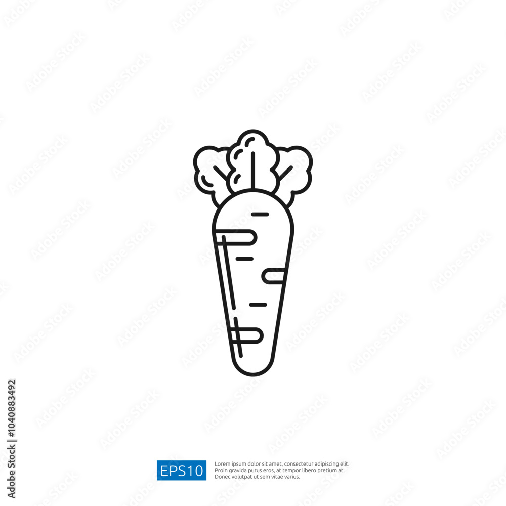 Poster a minimalist line drawing of a carrot, showcasing its distinct shape and leafy top, suitable for foo