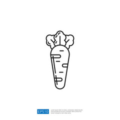 A minimalist line drawing of a carrot, showcasing its distinct shape and leafy top, suitable for food-related graphics or educational materials.
