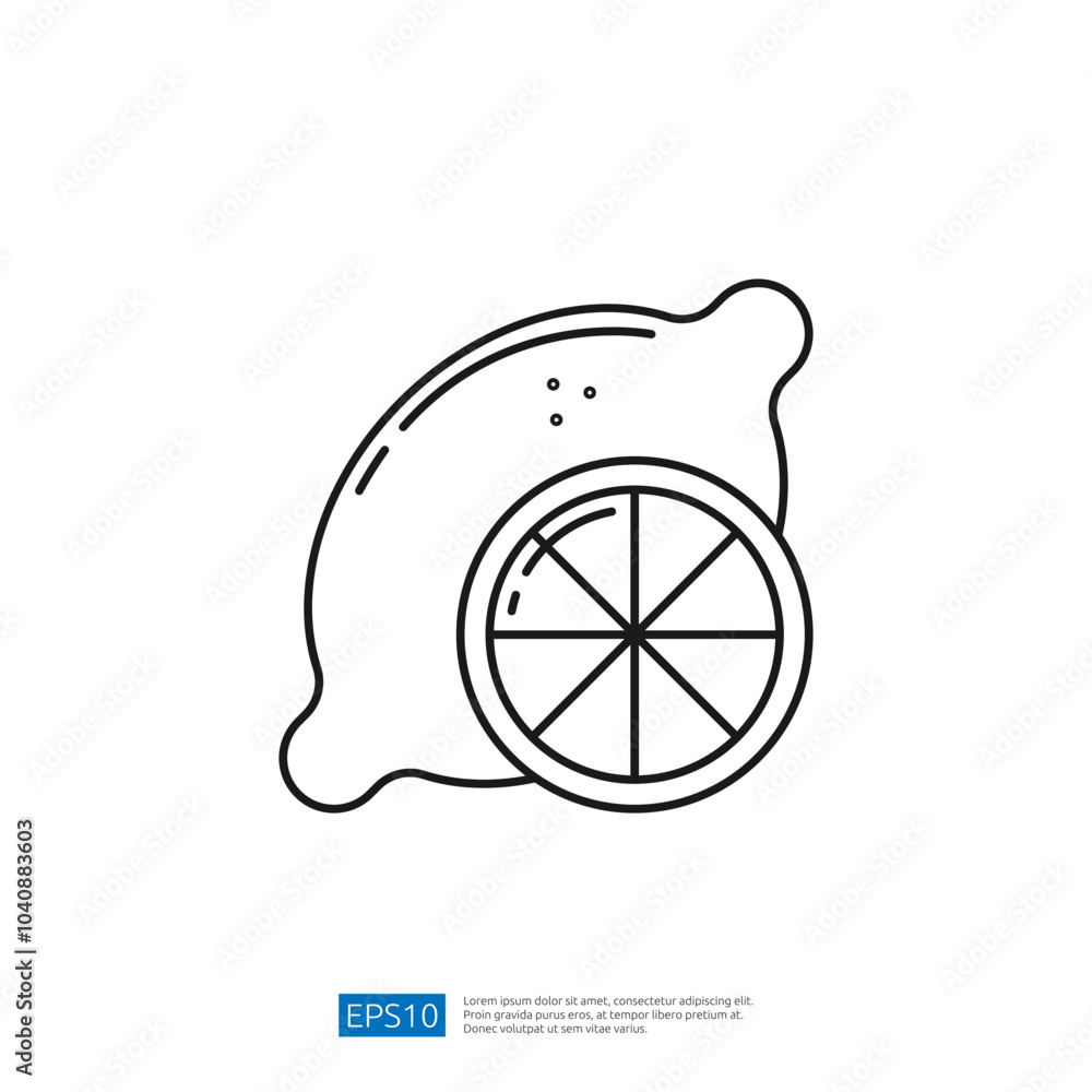 Aufkleber a simple line drawing of a lemon and a sliced lemon, illustrating the fruit's shape and texture.