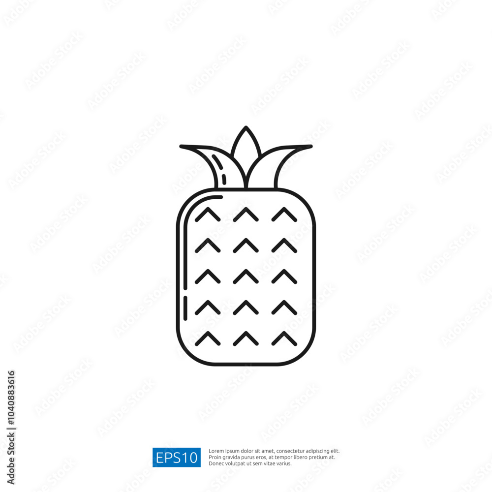 Poster a simple line drawing of a pineapple, showcasing its distinctive shape and texture, suitable for gra