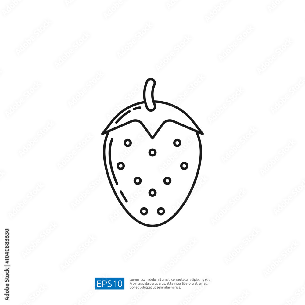Poster a simple line drawing of a strawberry, emphasizing its shape and texture. perfect for graphic design