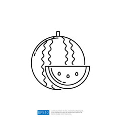 A simple line drawing of a whole watermelon and a sliced piece, highlighting its shape and seeds. Ideal for food-related designs.