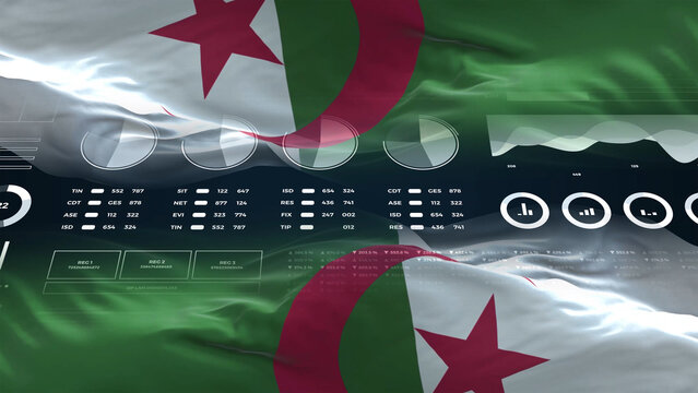 Algeria flag - Waving flag on report analytics data statement