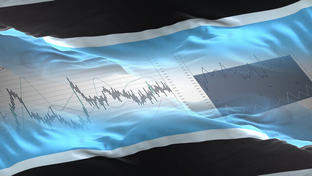 Botswana flag - Waving flag on report analytics data statement - Powered by Adobe
