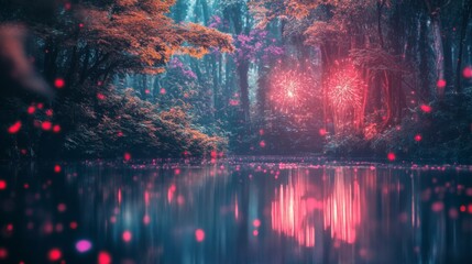 Fototapeta premium Serene Forest Reflection on Glowing Lake