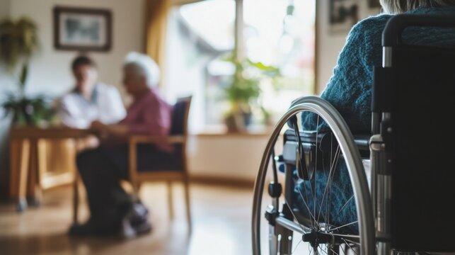 A home health aide assisting a patient with daily activities in a home setting, with personal care items and mobility aids visible, Supportive style