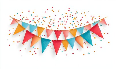 Fototapeta premium White background with party flag stripes, silver and gold glitter.