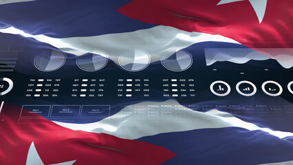 Cuba flag - Waving flag on report analytics data statement