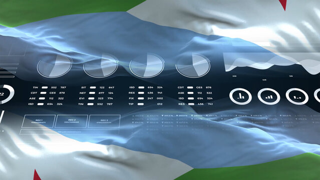 Djibouti flag - Waving flag on report analytics data statement