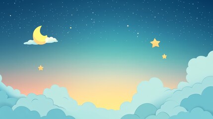 Cartoon sky background with clouds and stars, a whimsical backdrop for dreamy designs and playful projects