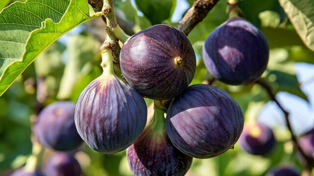 close up fig fruit ripe on tree at farmland plantation, agricultural and food produce concept